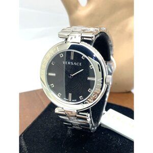 Versace Women's Watch VE2J00521 Swiss Quartz Black Dial Silver Stainless Steel